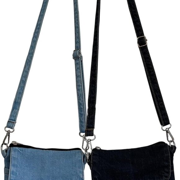 2 Pcs Denim Shoulder Bags Small Crossbody Purse Women Adjustable Compact - Picture 1 of 5